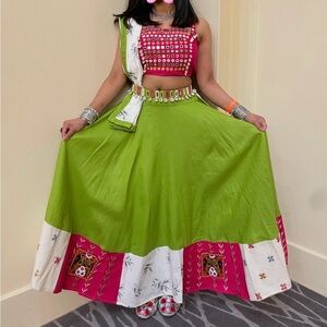 Not Rated Green and Pink A-Line Skirt